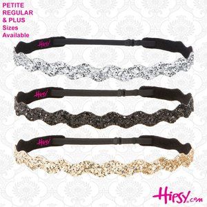 Hipsy 3pk Gold/Black/Silver Adjustable & No Slip Wave Bling Glitter Headbands